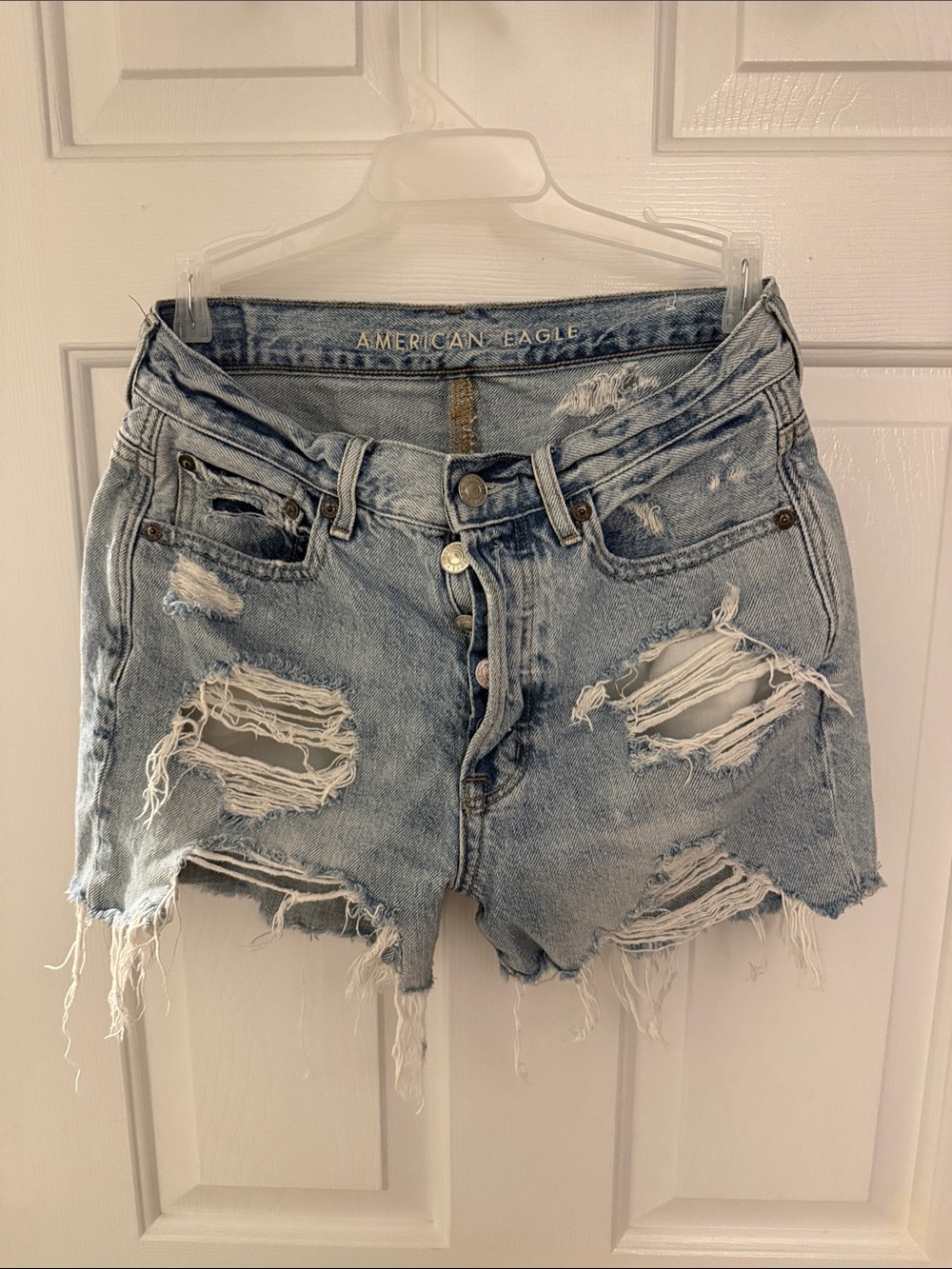 American Eagle Outfitters Light Blue Distressed Denim Cutoff Shorts